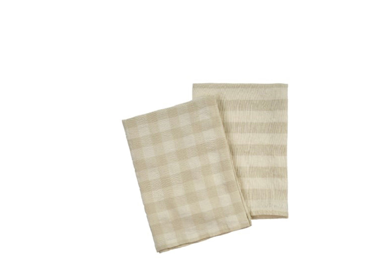 Gingham Striped Linen Tea Towel Set