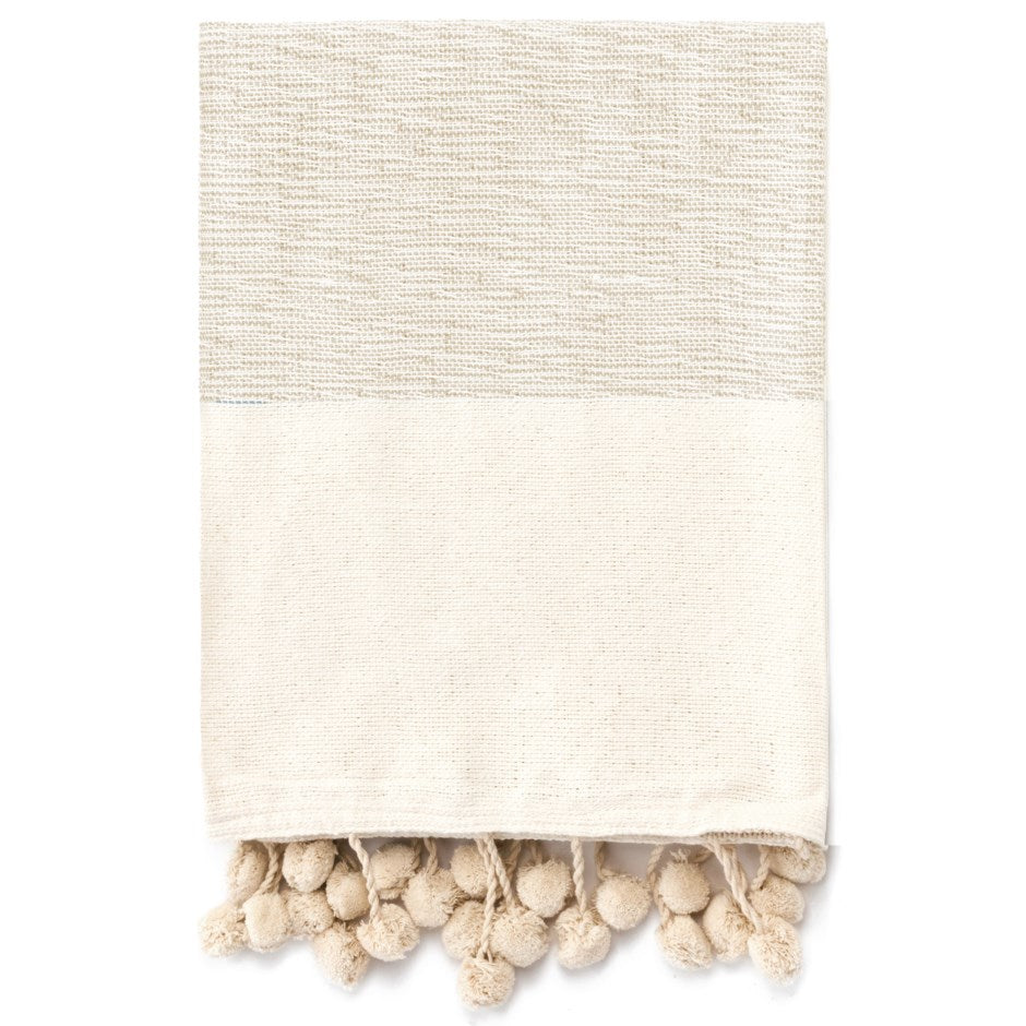 Cotton Throw Blanket w/ Pom Poms